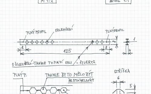 Můj náčrt s návrhem délky nového nosníku popelového jeřábu